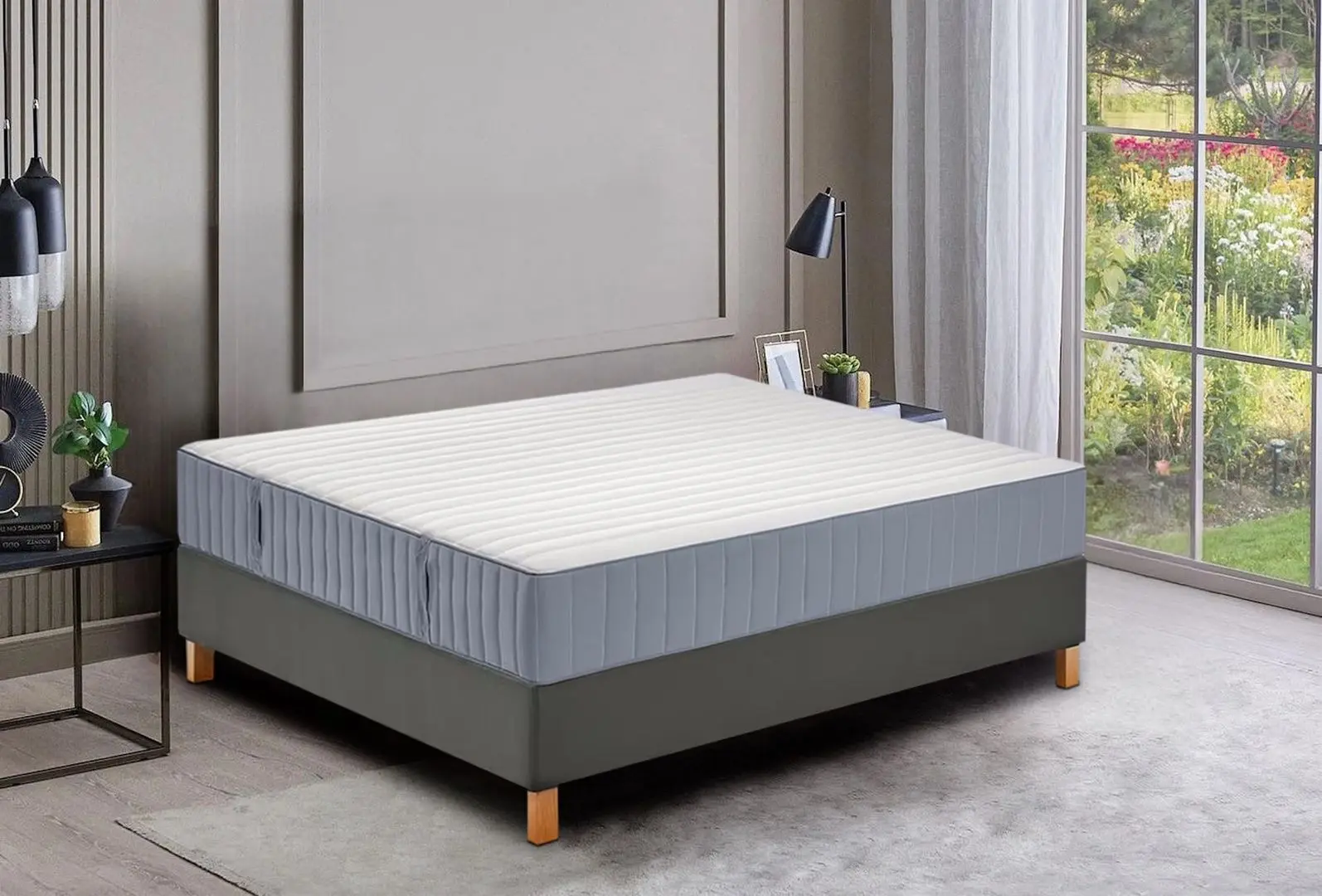 Pat continental Ikea Lyngor/Vesteroy/Burfjord extra ferma 140x200 10cm (Bleu/Gri-Inchis)