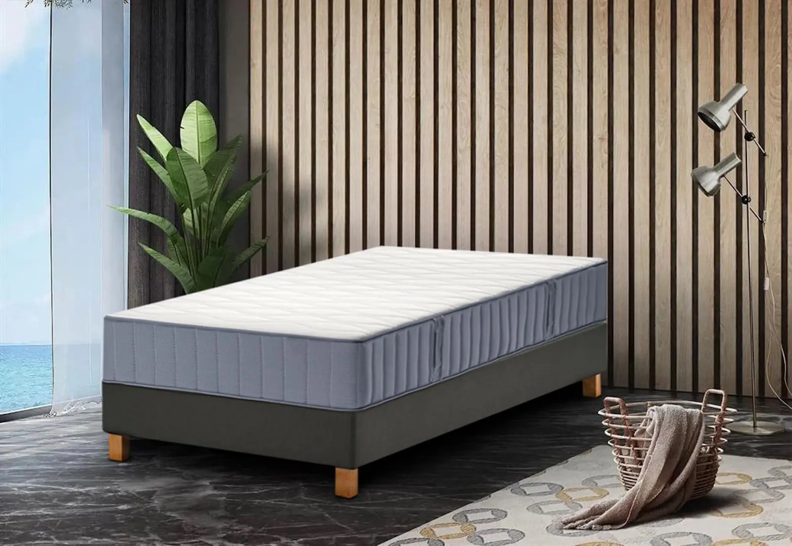 Континентальная кровать Ikea Lyngor/Vesteroy/Burfjord экстра жесткий 90x200 10cm (Голубой/Темно-Серый)