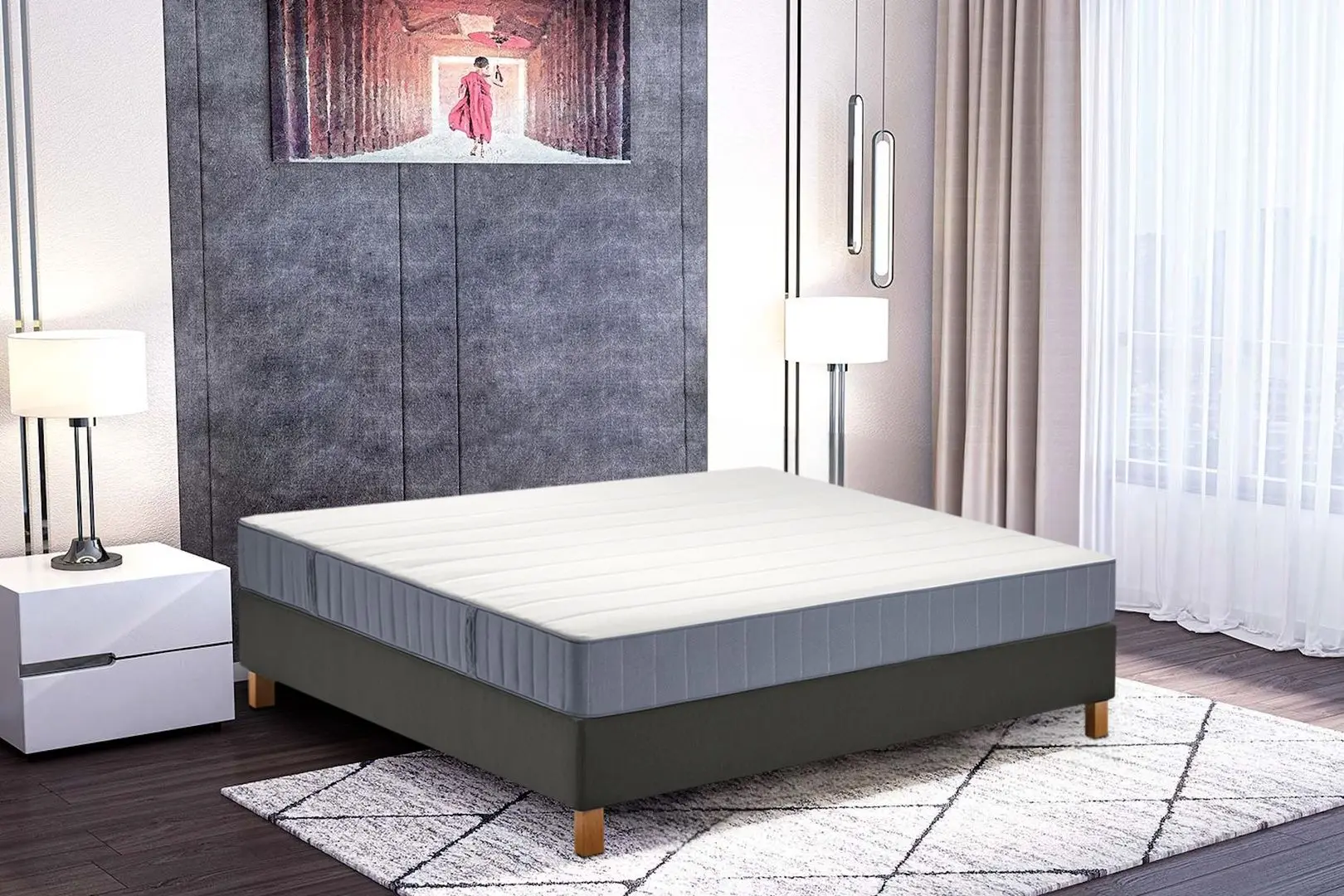 Pat continental Ikea Lyngor/Vesteroy/Burfjord ferma 160x200 10cm (Bleu/Gri Inchis)