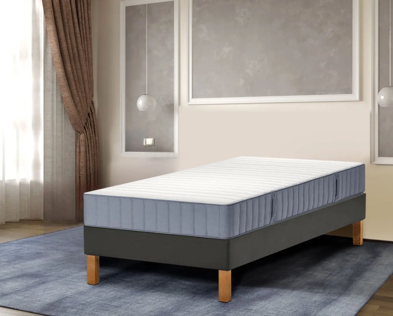 Pat continental Ikea Lyngor/Vesteroy/Burfjord ferma 90x200 20cm (Bleu/Gri Inchis)