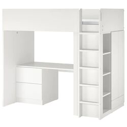 Кровать-чердак Ikea Smastad с письменным столом/3 ящика 90x200 (Белый)