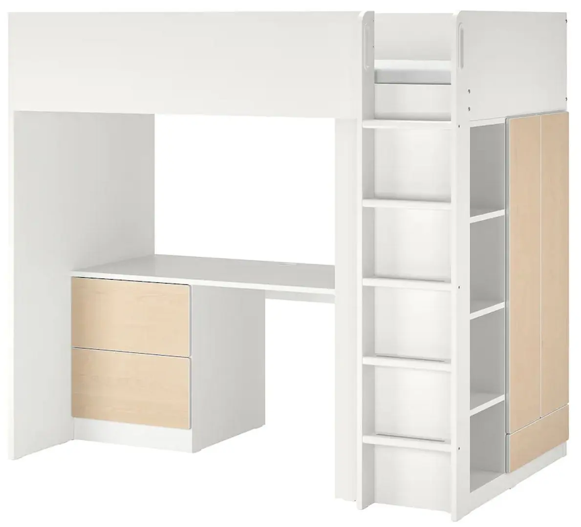Кровать-чердак Ikea Smastad с письменным столом/3 ящика 90x200 (Белый/Береза)
