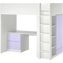 Кровать-чердак Ikea Smastad с письменным столом/3 ящика 90x200 (Белый/Лиловый) Thumb
