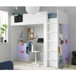 Кровать-чердак Ikea Smastad с письменным столом/3 ящика 90x200 (Белый/Лиловый)
