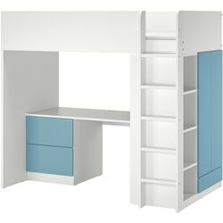 Кровать-чердак Ikea Smastad с письменным столом/3 ящика 90x200 (Белый/Синий) Thumb