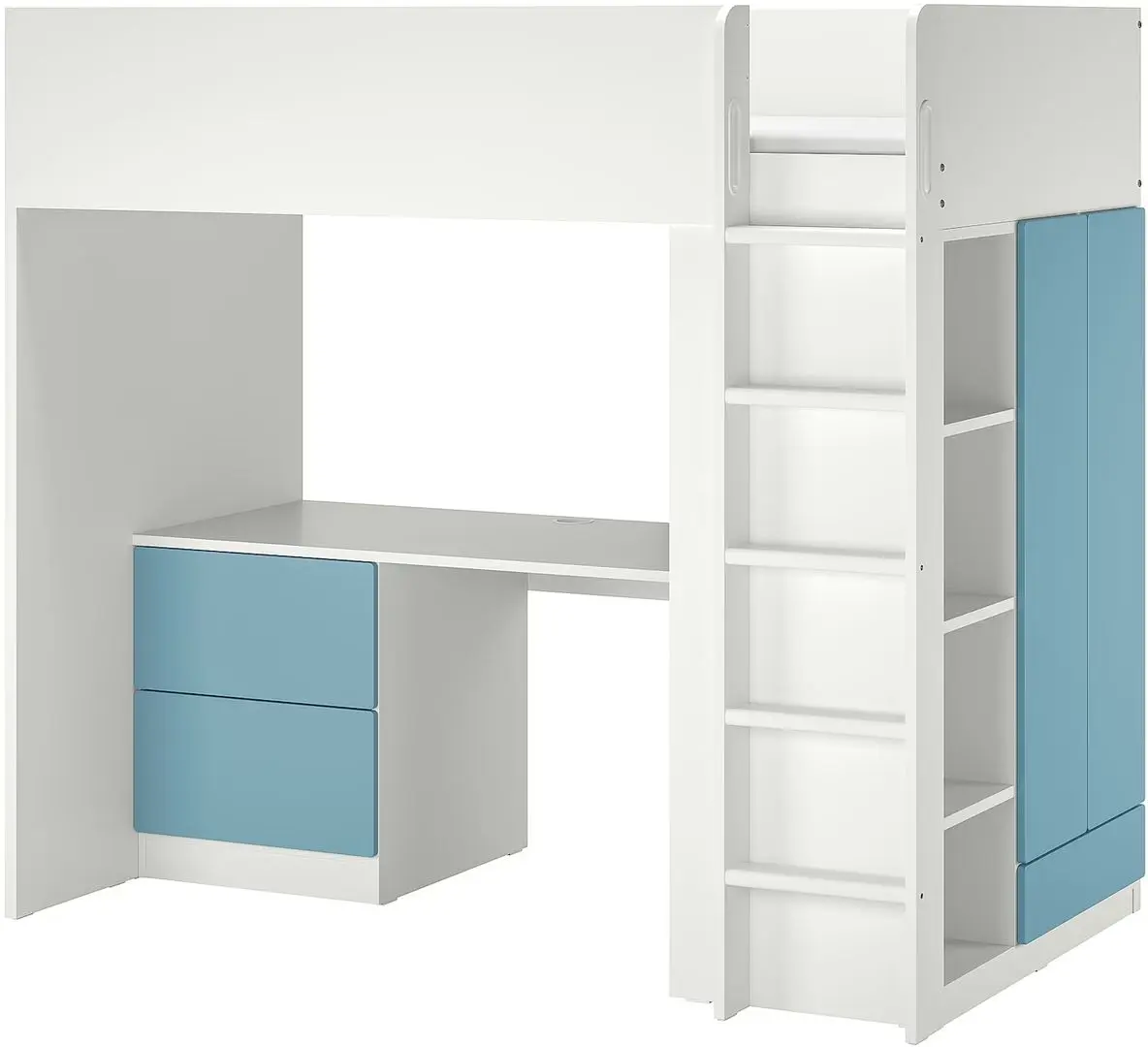 Кровать-чердак Ikea Smastad с письменным столом/3 ящика 90x200 (Белый/Синий)