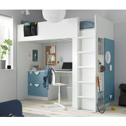 Кровать-чердак Ikea Smastad с письменным столом/3 ящика 90x200 (Белый/Синий)