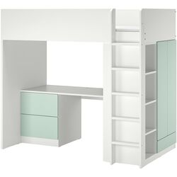 Кровать-чердак Ikea Smastad с письменным столом/3 ящика 90x200 (Белый/Светло-зелёный) Thumb