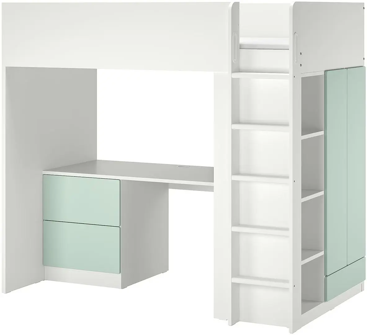 Кровать-чердак Ikea Smastad с письменным столом/3 ящика 90x200 (Белый/Светло-зелёный)