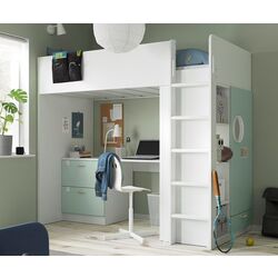 Кровать-чердак Ikea Smastad с письменным столом/3 ящика 90x200 (Белый/Светло-зелёный)