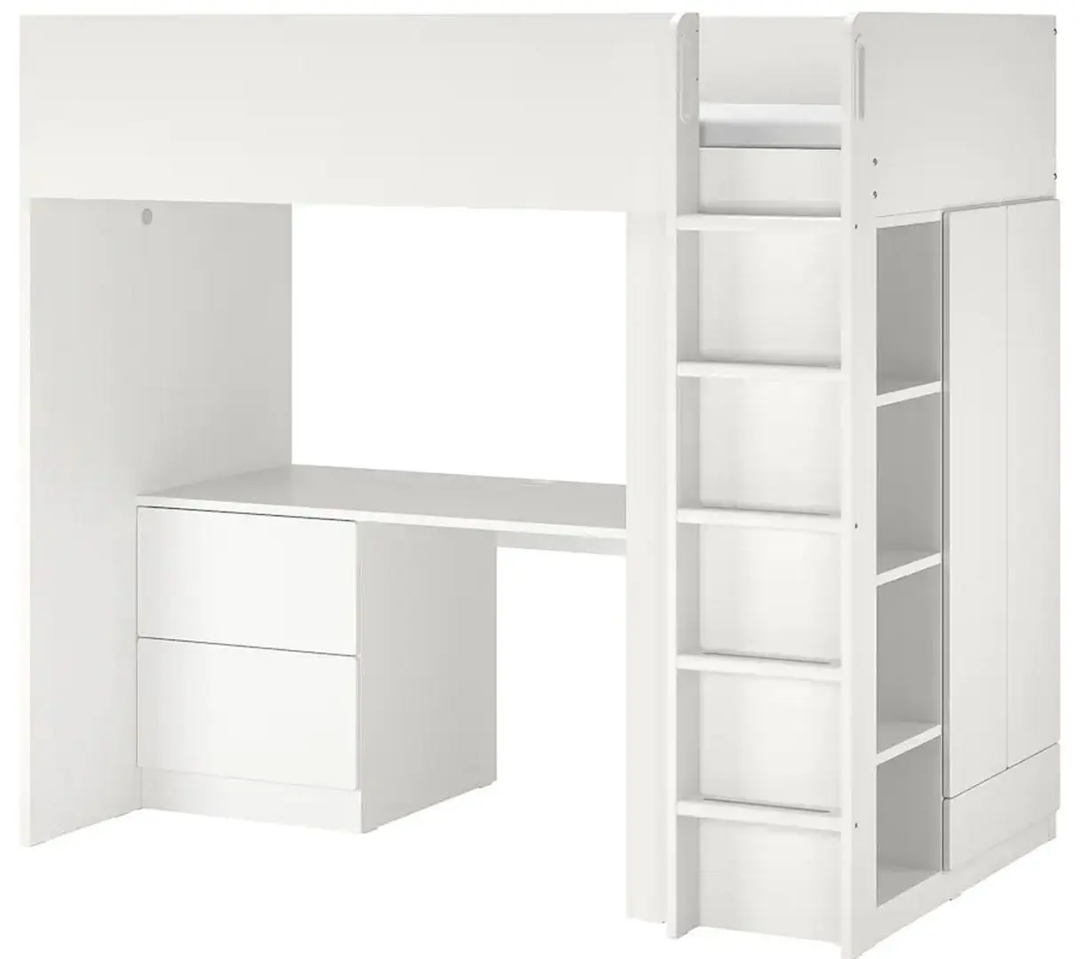 Pat supraetajat Ikea Smastad cu birou/3 sertare 90x200 (Alb)