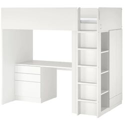 Кровать-чердак Ikea Smastad с письменным столом/4 ящика 90x200 (Белый)