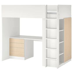 Кровать-чердак Ikea Smastad с письменным столом/4 ящика 90x200 (Белый/Береза)