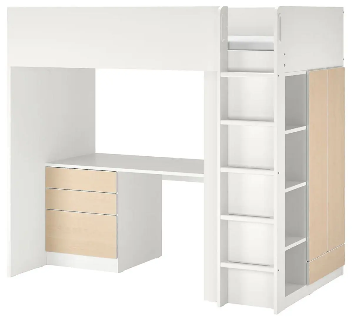 Кровать-чердак Ikea Smastad с письменным столом/4 ящика 90x200 (Белый/Береза)