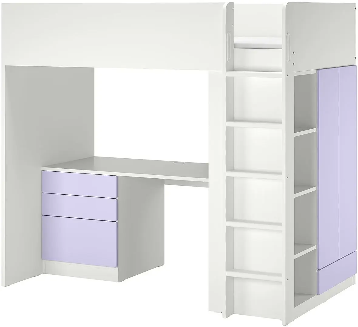 Кровать-чердак Ikea Smastad с письменным столом/4 ящика 90x200 (Белый/Лиловый)