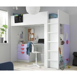 Кровать-чердак Ikea Smastad с письменным столом/4 ящика 90x200 (Белый/Лиловый)