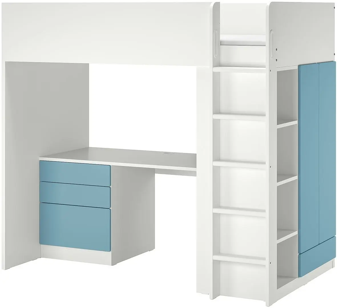 Кровать-чердак Ikea Smastad с письменным столом/4 ящика 90x200 (Белый/Синий)