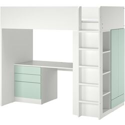 Pat supraetajat Ikea Smastad cu birou/4 sertare 90x200 (Alb/Verde deschis) Thumb