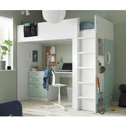 Кровать-чердак Ikea Smastad с письменным столом/4 ящика 90x200 (Белый/Светло-зелёный)