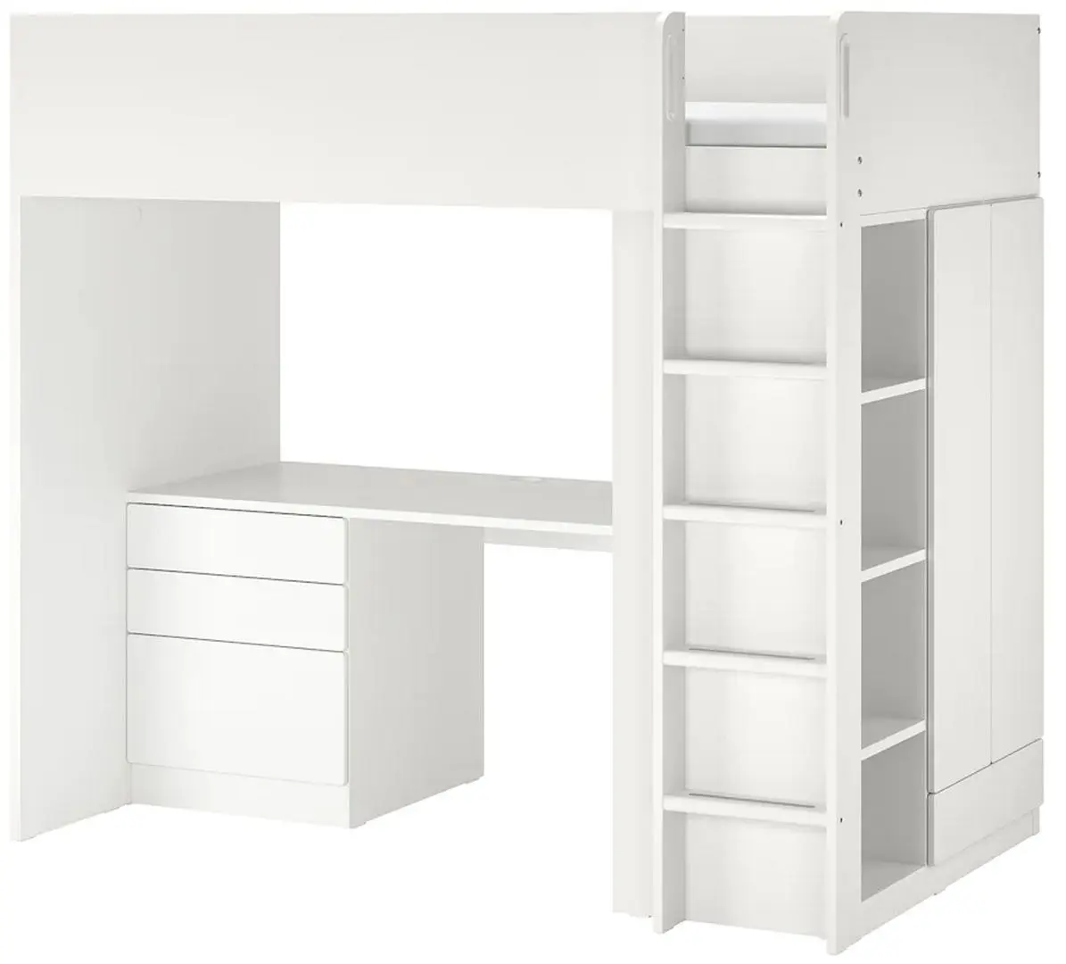 Pat supraetajat Ikea Smastad cu birou/4 sertare 90x200 (Alb)