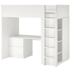 Кровать-чердак Ikea Smastad с рамой/письменным столом/3 ящика 90x200 (Белый)