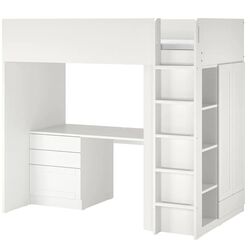 Кровать-чердак Ikea Smastad с рамой/письменным столом/4 ящика 90x200 (Белый)