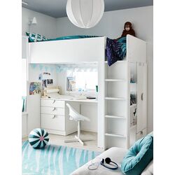 Pat supraetajat Ikea Smastad cu cadru/birou/4 sertare 90x200 (Alb) Thumb