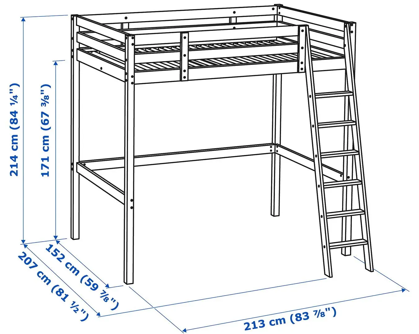 Кровать-чердак Ikea Stora 140x200 (Белая Морилка)