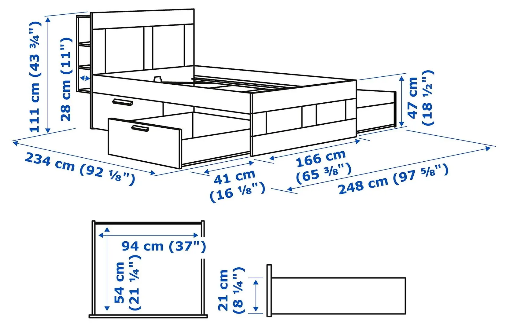 Pat Ikea Brimnes Lindbaden cu depozitare/tablie 160x200 (Alb) - 7
