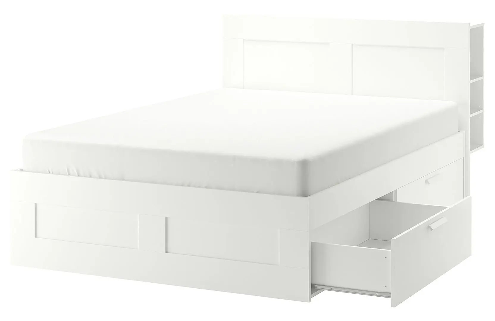 Pat Ikea Brimnes Lindbaden cu depozitare/tablie 160x200 (Alb)