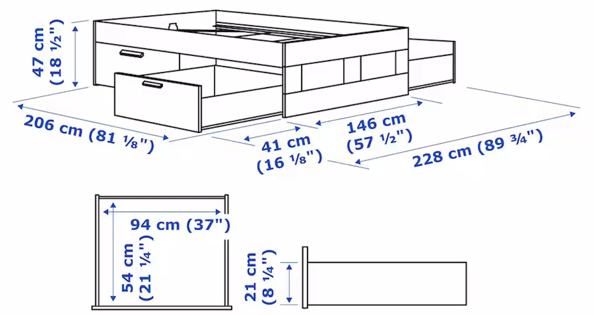 Pat Ikea Brimnes Lindbaden cu depozitare 140x200 (Alb)