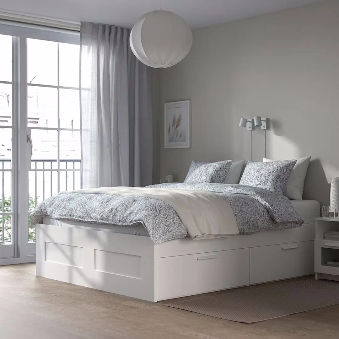 Pat Ikea Brimnes Lindbaden cu depozitare 160x200 (Alb)