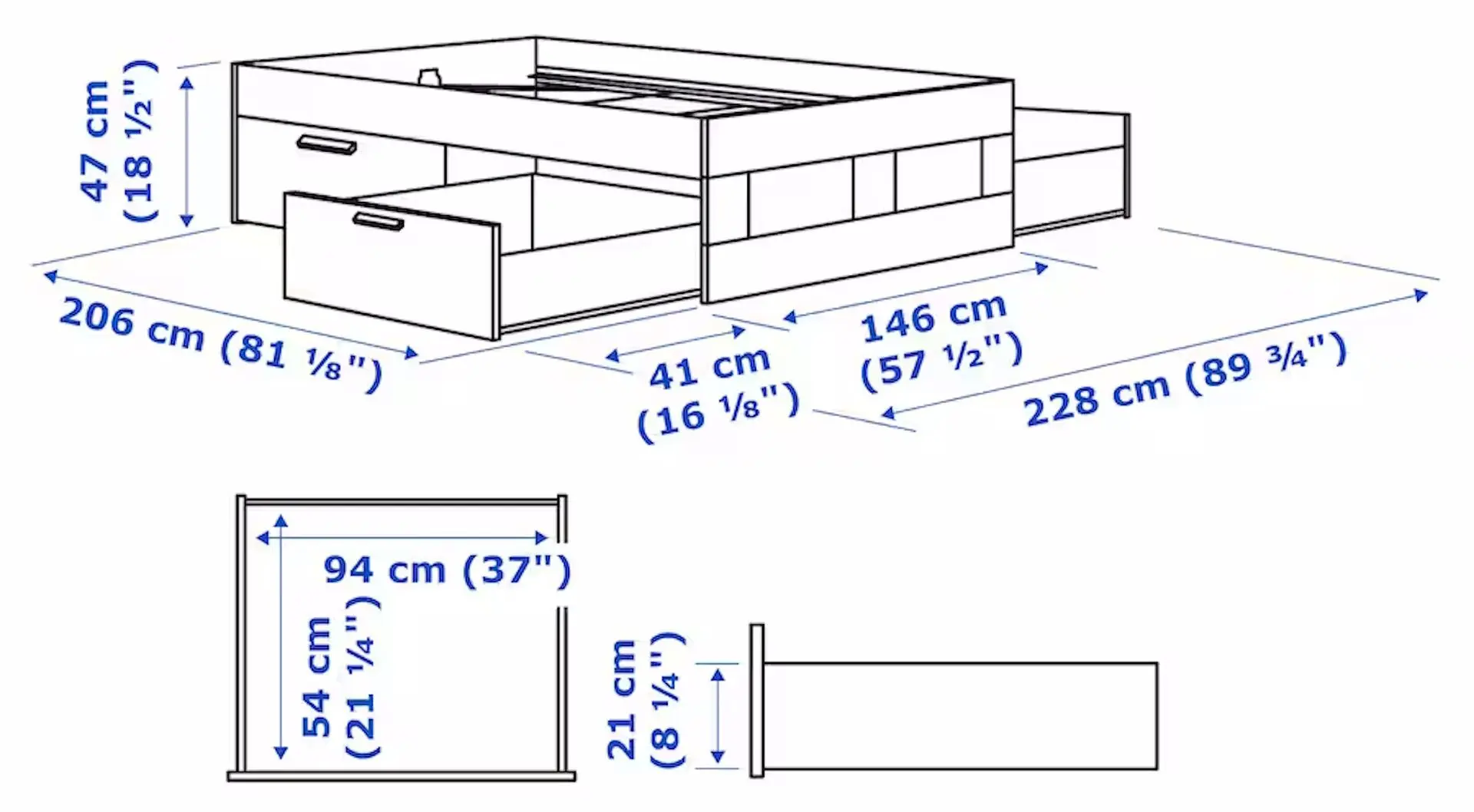 Pat Ikea Brimnes Lonset cu depozitare 140x200 (Alb) - 6