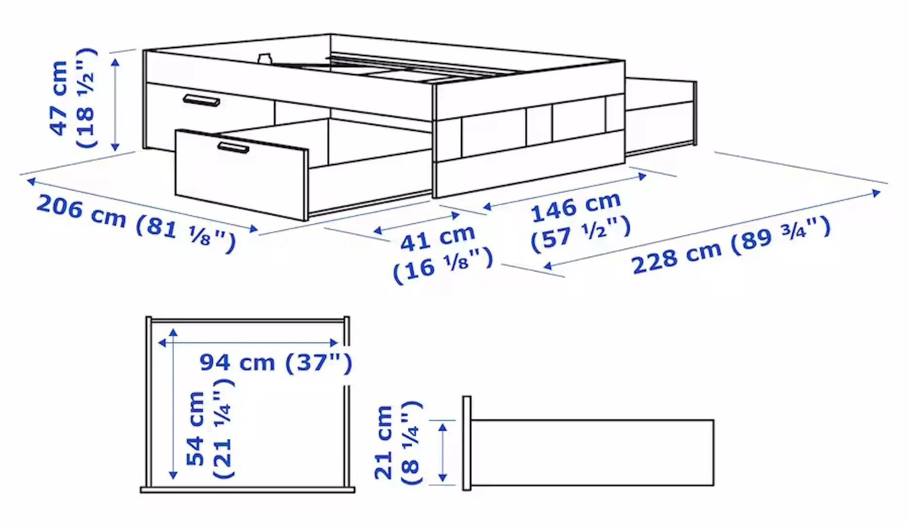 Pat Ikea Brimnes Luroy cu depozitare 140x200 (Alb)