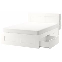 Pat Ikea Brimnes Luroy cu depozitare/tablie 180x200 (Alb) Thumb