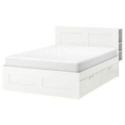 Pat Ikea Brimnes cu depozitare/tablie 180x200 (Alb)
