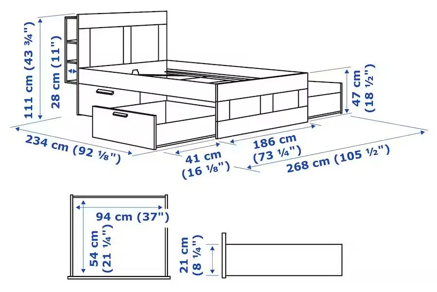 Pat Ikea Brimnes cu depozitare/tablie 180x200 (Alb) - 6