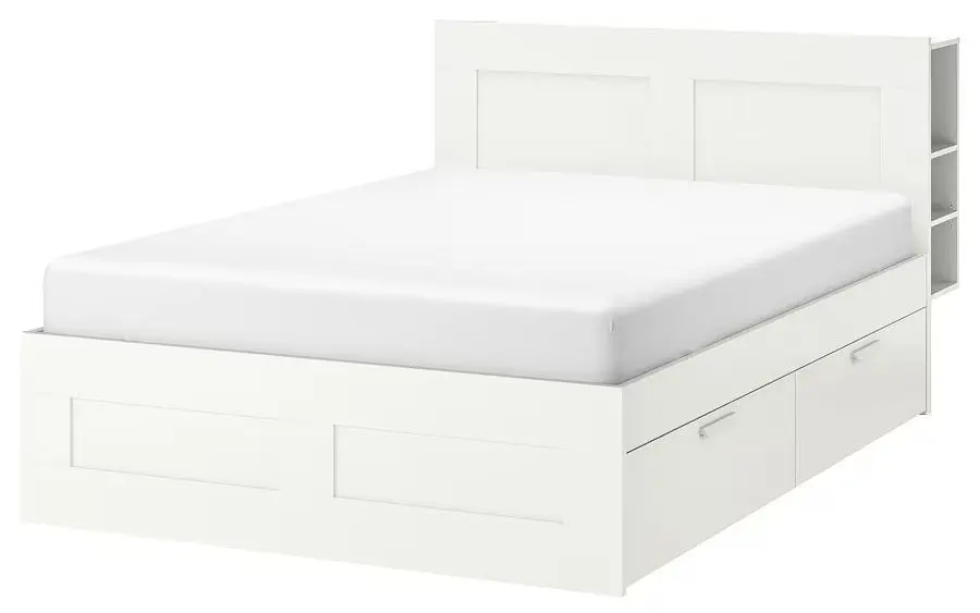 Pat Ikea Brimnes cu depozitare/tablie 180x200 (Alb)