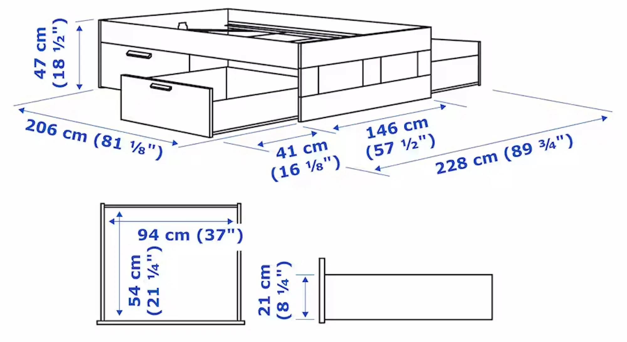 Pat Ikea Brimnes cu depozitare 140x200 (Alb)