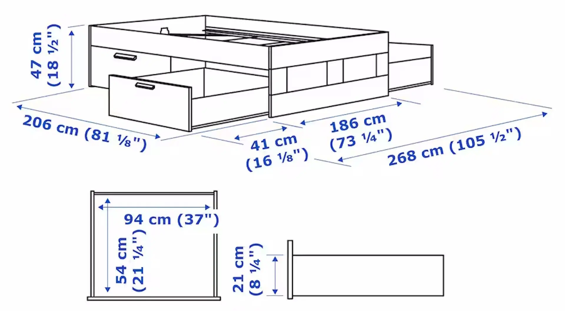 Pat Ikea Brimnes cu depozitare 180x200 (Alb)
