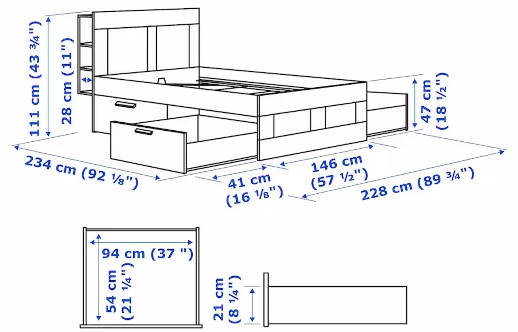 Pat Ikea Brimnes cu depozitare/tablie 160x200 (Alb)