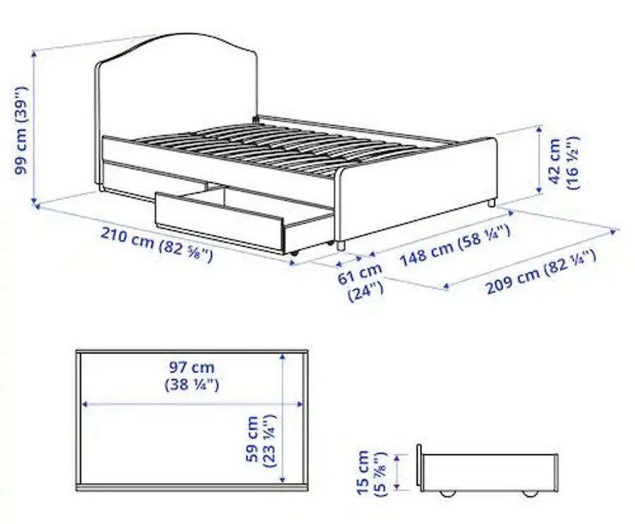 Pat Ikea Hauga 2 cutii depozitare 140х200 (Vissle Gri) - 6