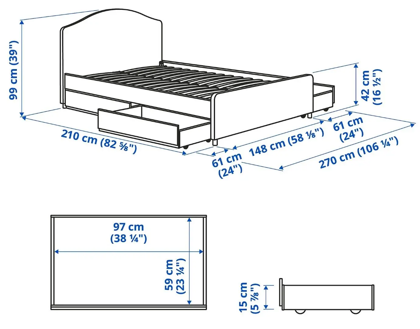 Pat Ikea Hauga 4 cutii depozitare 140х200 (Vissle Gri) - 6