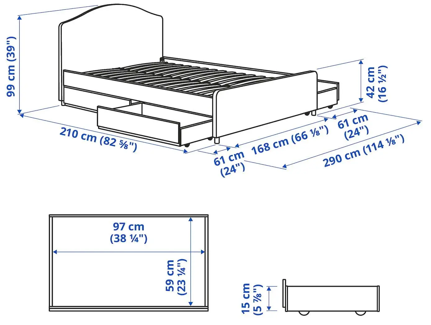 Кровать Ikea Hauga 4 ящика 160х200 (Висле Серый) - 7