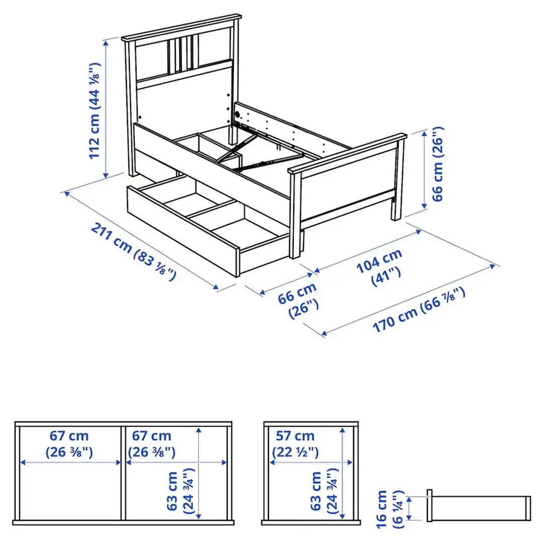 Pat Ikea Hemnes Lonset 2 cutii 90x200 (Vospit Alb)