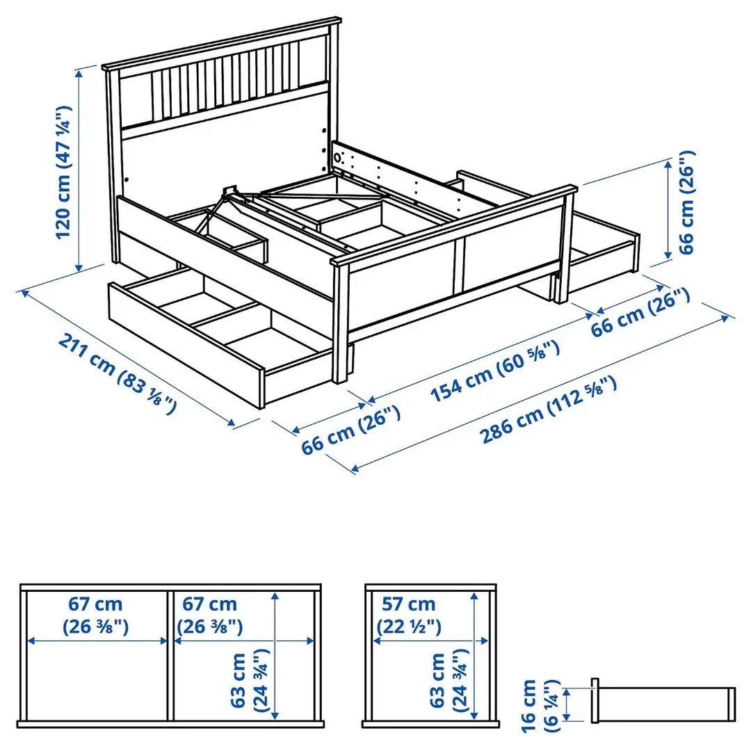 Pat Ikea Hemnes Lonset 4 cutii depozitare 140х200 (Gri) - 3