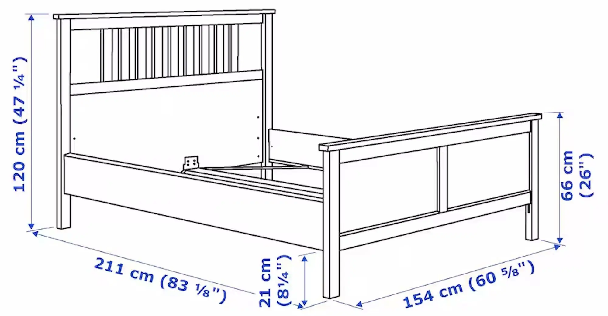 Pat Ikea Hemnes/Valevag ferma/cu saltea 140x200 (Alb)