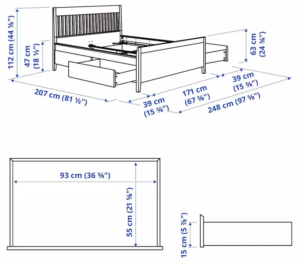 Pat Ikea Idanas Lindbaden cu depozitare 160x200 (Alb)