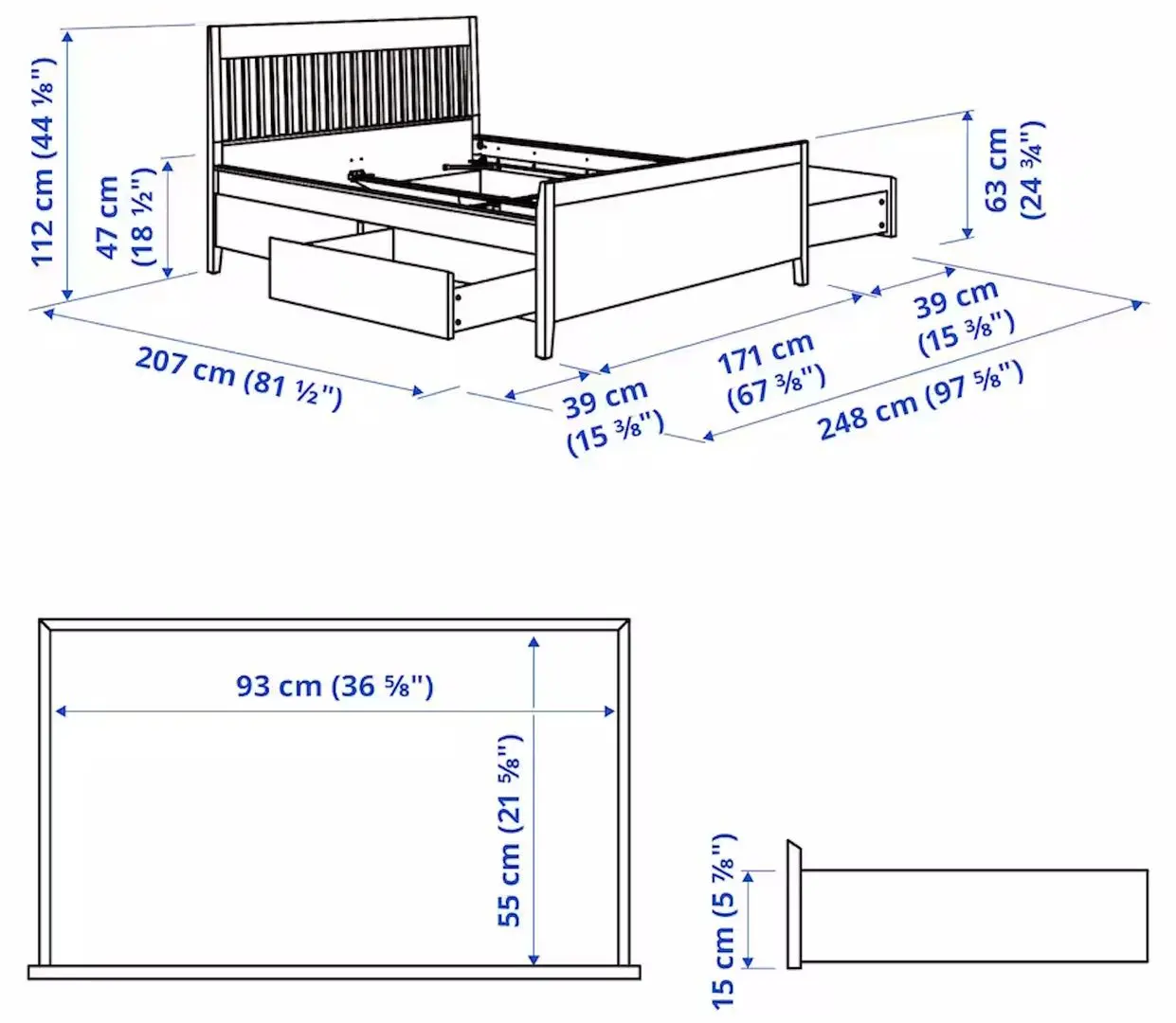 Кровать Ikea Idanas Lindbaden с ящиками 160x200 (Темно-Коричневый)