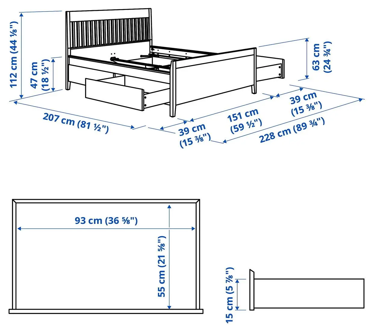 Кровать Ikea Idanas Lonset с ящиками 140x200 (Белый)